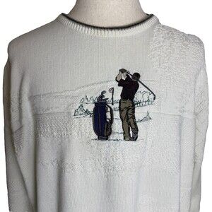 Vintage Pinnacle Men's Golf Sweater, Sz XXL, Embroidered Golfer, Beige and Cream
